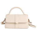 Elegante cremeweiße quadratische Handtasche mit Vintage-Goldbeschlägen und Lederstruktur - Weiß
