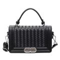 Elegante schwarze gewebte kleine Tasche mit silbernem Metallschloss und Kettenriemen - Schwarz