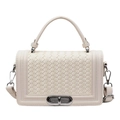 Schicke beige gewebte kleine quadratische Tasche mit silberner Schnalle und Schultergurt - Weiß