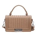 Elegante beige gewebte Umhängetasche mit silbernem Ovalverschluss und Tragegriff - Khaki