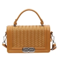 Sac bandoulière tressé jaune moutarde avec fermoir rotatif argenté et poignée - Beige