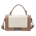 Sac à bandoulière tressé bicolore blanc et marron avec fermoir rotatif en métal - Blanc & Kaki