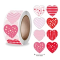 Rouleau de stickers cœur de 1 pouce avec 8 motifs rouges et roses pour emballages - 2.5cm / Ensemble de motifs rose rouge (3)