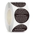 Roll of black round candle warning labels with white text and burning instructions - 1.5 Inch - 3.8 cm (R113) / Black (J201)
