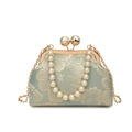 Elegante borsa a conchiglia jacquard verde con manico di perle e tracolla - Verde