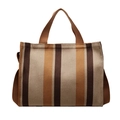 Sac fourre-tout en toile à rayures marron et beige avec double poignée et bandoulière - Khaki