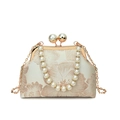 Borsa a conchiglia floreale vintage con manico di perle e catena metallica - Oro