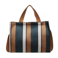 Sac cabas en toile à rayures verticales marron et bleu marine avec bandoulière réglable - Bleu