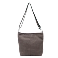 Borsa a secchiello in tela grigio scuro con ampia tracolla a motivi etnici donna - Grigio
