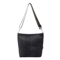 Borsa a secchiello in tela grigio scuro con tracolla colorata in stile etnico vintage - Nero