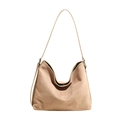 Grand sac cabas léopard en daim beige avec une fermeture magnétique et bandoulière - Kaki
