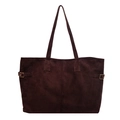 Borsa tote retrò marrone caffè in pelle scamosciata capiente con fibbie decorative - Marrone