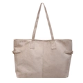 Grande borsa tote beige in camoscio con cuciture minimaliste e fibbie metalliche - Cachi Chiaro