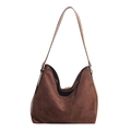 Sac hobo marron foncé en daim synthétique avec bandoulière réglable et bordure en cuir - Marron