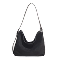 Borsa hobo minimalista in finta pelle scamosciata nera con eleganti anelli in metallo - Nero