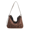 Grande borsa shopper leopardata in finto scamosciato con spalline sottili nere - Leopardo Marrone