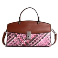 Sac à main tissé rétro aux couleurs contrastées avec motif à carreaux pour femmes - Rose