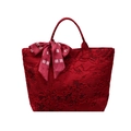 Borsa tote da sposa rossa con ricamo floreale e nastro festivo per matrimoni - Piccolo