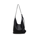 Sac hobo classique en cuir noir souple avec un charmant pendentif rond assorti - Noir