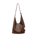 Deep brown lychee grain leather bucket bag with a soft texture and round charm - Khaki