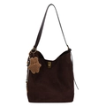 Retro large capacity coffee brown matte bucket bag with star pendant and metal clasp - With Pendant / Brown