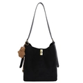 Matte black oversized bucket bag with gold clasp and cute bear charm pendant - With Pendant / Black