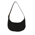 Minimalist black crescent hobo shoulder bag with adjustable strap and vintage texture - Black