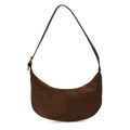 Dark brown crescent moon bag made of premium suede with leather shoulder strap - Brown