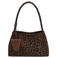 Retro shoulder bag featuring a classic leopard print and brown leather decorative tag - Coffee Leopard