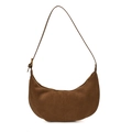 Minimalist dark brown suede croissant shoulder bag with sleek metal zipper closure - Brown