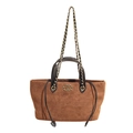 Borsa tote in camoscio marrone con manici neri e tracolla a catena dorata - Marrone
