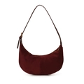Burgundy suede hobo bag with dark brown leather strap and gold metal buckle - Burgundy