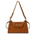 Borsa a spalla vintage marrone in pelle cerata con catena dorata e chiusura girevole - Marrone