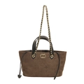 Borsa tote in camoscio marrone scuro con manici in pelle e tracolla a catena oro - Verde