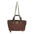 Borsa tote in camoscio marrone con manici in pelle nera e doppia fibbia dorata - Marrone