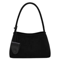 Minimalist black matte suede underarm bag for women with decorative droplet charm - Black