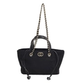 Grande borsa tote in pelle scamosciata nera con tracolla a catena oro e logo - Nero