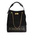 Bolso cubo de ante negro con cadena dorada y logotipo de remaches BOWENNOVA - Negro