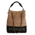 Bolso tipo cubo bicolor en ante acolchado con letras de remaches dorados chic - Caqui