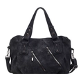Grande borsa tote nera in finta pelle scamosciata con cerniere e tracolla lunga - Nero