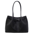 Schwarze gewebte Shopper-Tasche mit glänzenden Griffen und silberner Schnalle - Schwarz