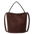 Dark brown faux suede bucket bag with long handles and minimalist crossbody design - Coffee