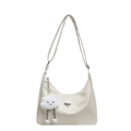 Minimalist cream white hobo shoulder bag with textured PU leather and smile cloud charm - With Pendant / Off White