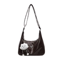 Dark brown pleated leather hobo bag with adjustable strap and white cloud charm - With Pendant / Coffee