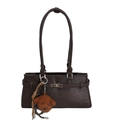 Deep coffee brown tote bag with metal twist lock and cute teddy bear pendant - With Charm / Brown