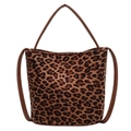 Sac seau rétro à imprimé léopard avec anses marron et texture peluche pour l'hiver - Léopard Brun