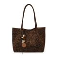 Leopard-Print-Shopper aus Wildlederimitat mit Bohème-Perlenanhänger und Golddetails - Ohne Anhänger / Braun