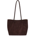 Bolso tote grande minimalista de ante marrón con elegantes costuras verticales - Marrón