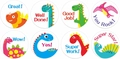 Cartoon dinosaur reward stickers for kids with 8 cute designs and Great encouragement text - Motivational Dinosaur Series (K206)