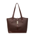 Retro dunkelbraune Leder Shopper Tasche mit Lychee-Struktur und Goldschloss - Kaffeebraun